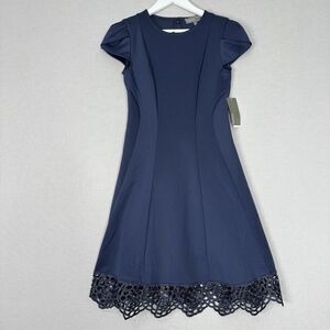 Donna Ricco Womens Dress 2 Blue Tulip Sleeve Lace Hem Fit & Flare Cocktail Comfy